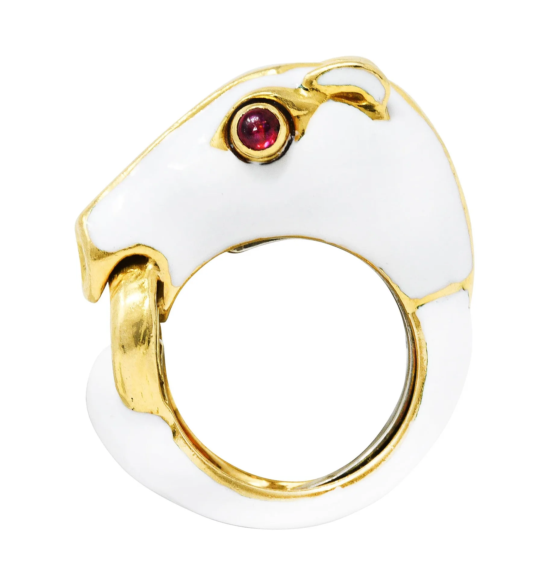 David Webb Vintage Ruby Enamel 18 Karat Gold Kingdom Horse Ring