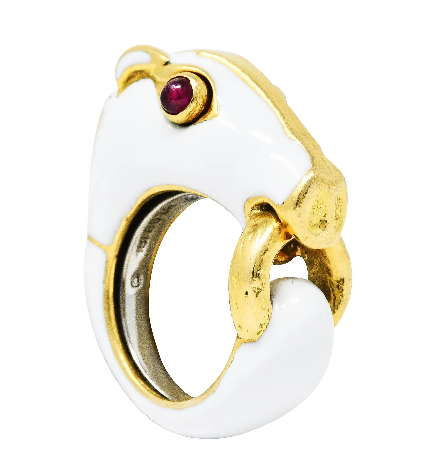 David Webb Vintage Ruby Enamel 18 Karat Gold Kingdom Horse Ring