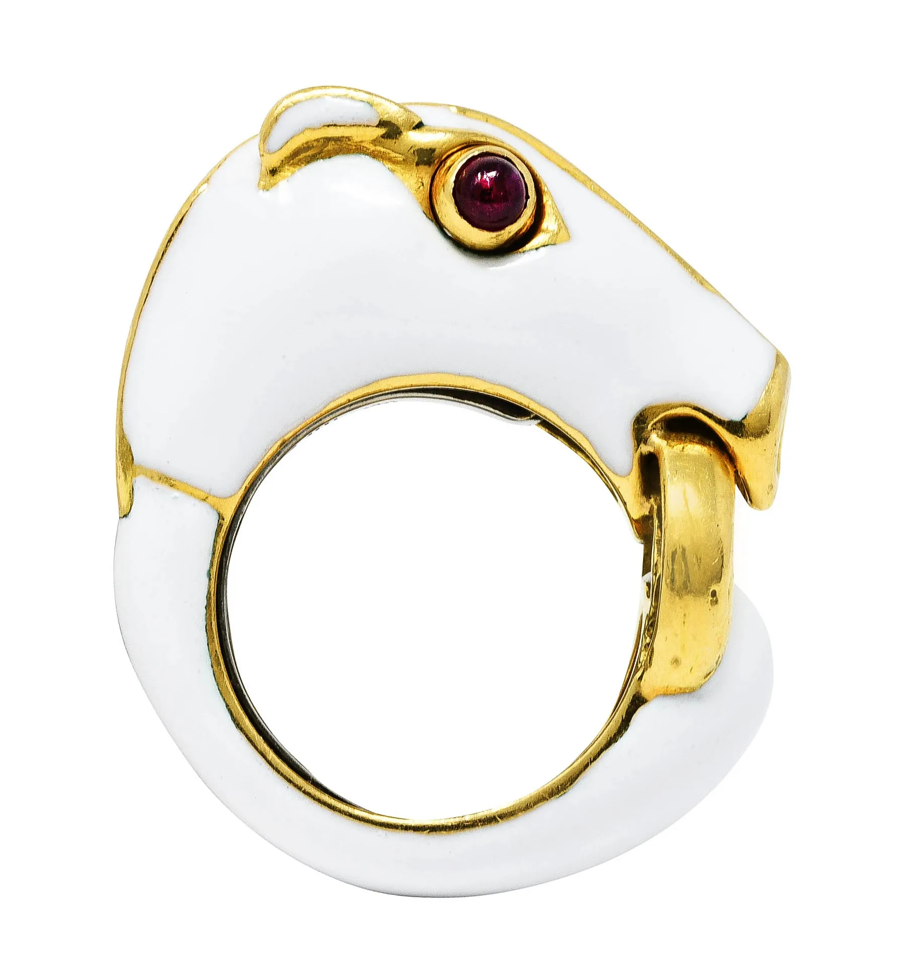 David Webb Vintage Ruby Enamel 18 Karat Gold Kingdom Horse Ring