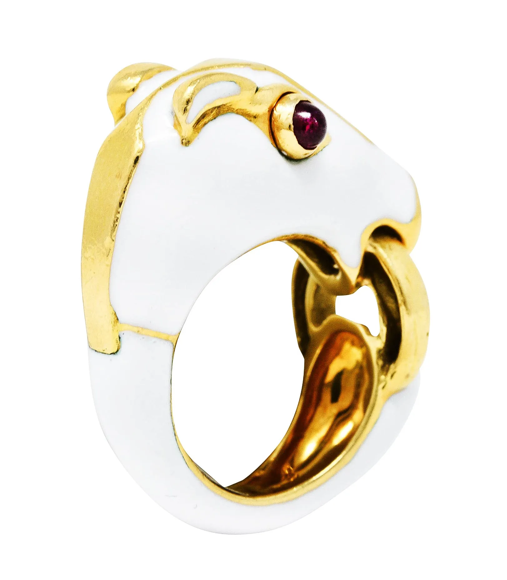 David Webb Vintage Ruby Enamel 18 Karat Gold Kingdom Horse Ring