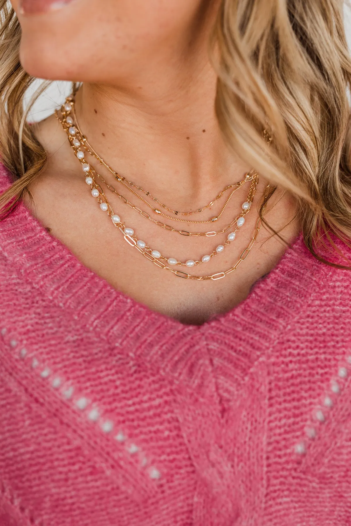 Dearest Love 5 Tier Pearl Necklace- Gold