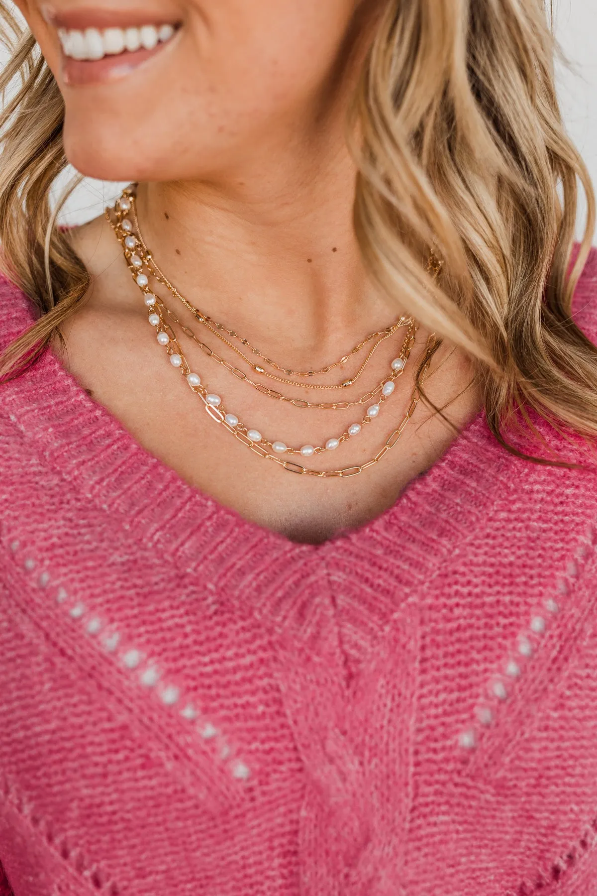 Dearest Love 5 Tier Pearl Necklace- Gold