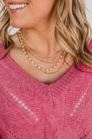 Dearest Love 5 Tier Pearl Necklace- Gold
