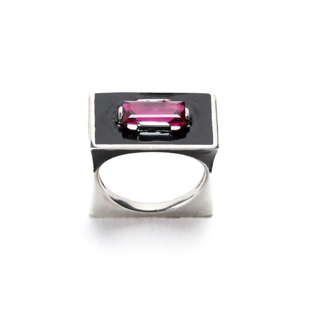 Demi Fine Jewelry-White Gold Plated-Ring-Slab(Pink)Recycled Sterling Silver-R14/21c-Fashion Edit Unbent