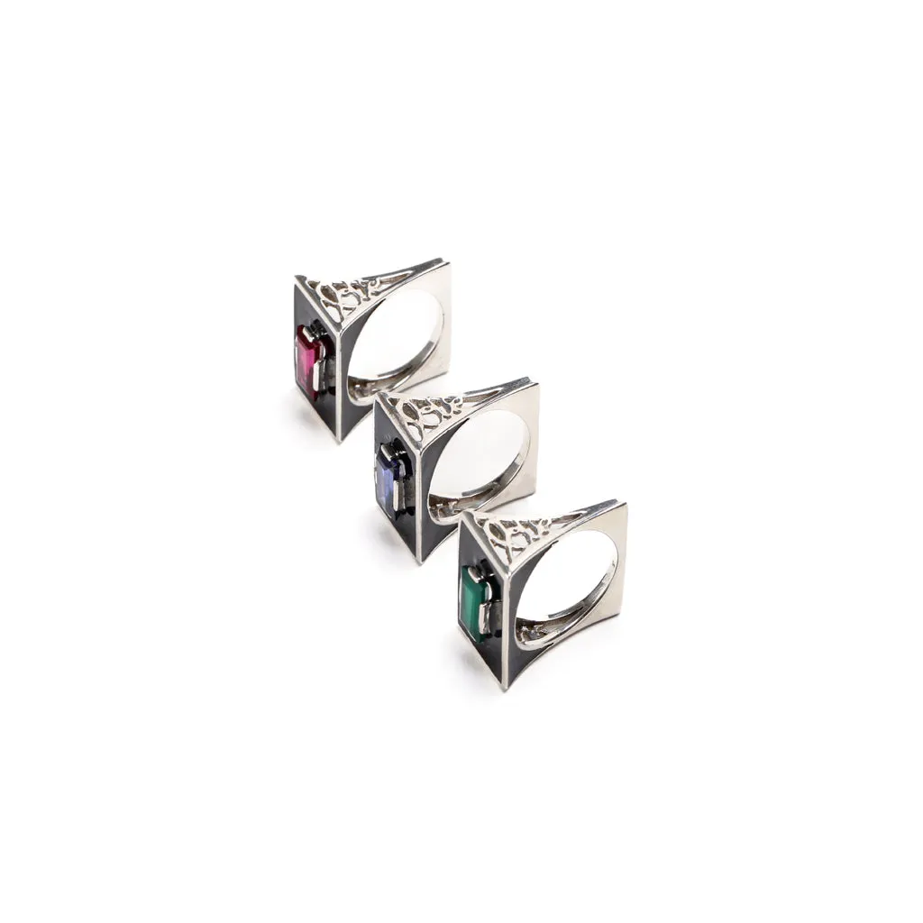 Demi Fine Jewelry-White Gold Plated-Ring-Slab(Pink)Recycled Sterling Silver-R14/21c-Fashion Edit Unbent