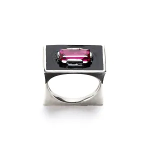 Demi Fine Jewelry-White Gold Plated-Ring-Slab(Pink)Recycled Sterling Silver-R14/21c-Fashion Edit Unbent