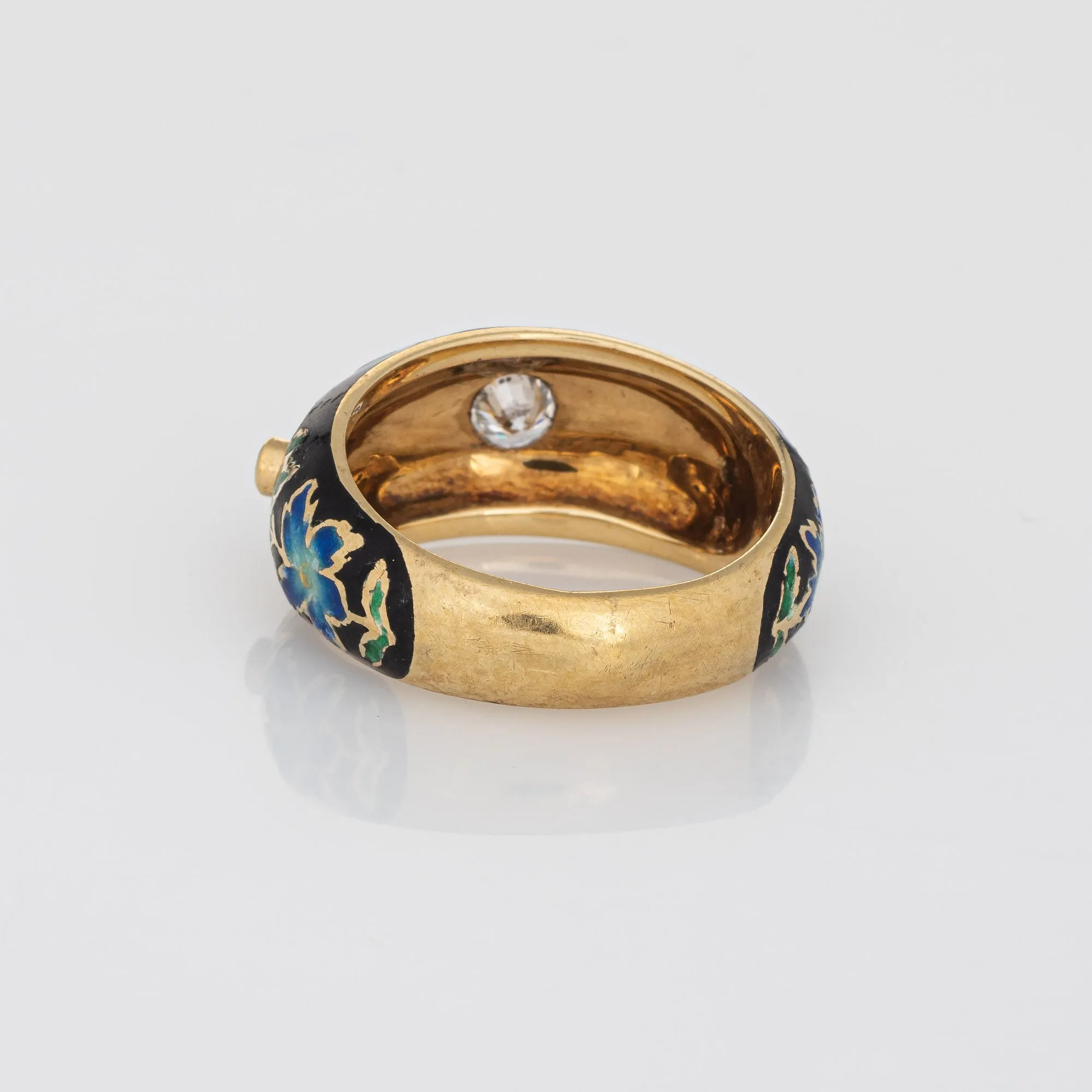 Diamond Enamel Band 14k Yellow Gold Ring Colorful Flowers Sz 6.5 Stacking
