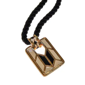 Diane von Furstenberg Cream and Black Pendant Necklace, Statement Necklace, Long Black Cord