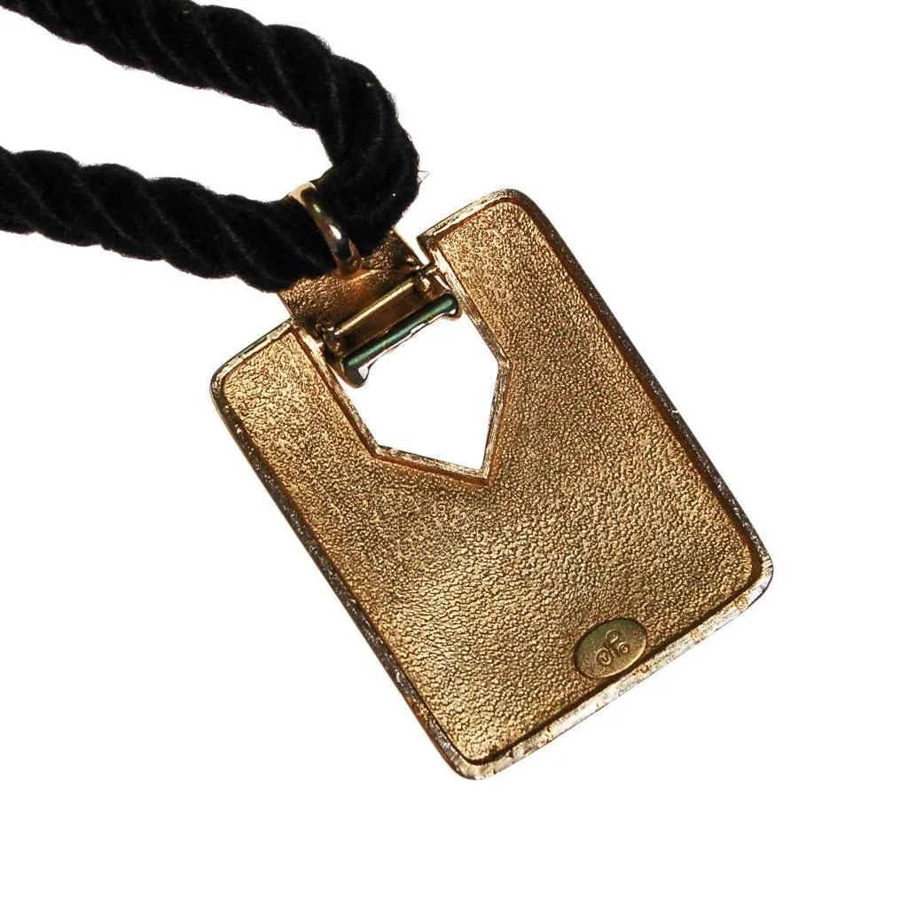 Diane von Furstenberg Cream and Black Pendant Necklace, Statement Necklace, Long Black Cord