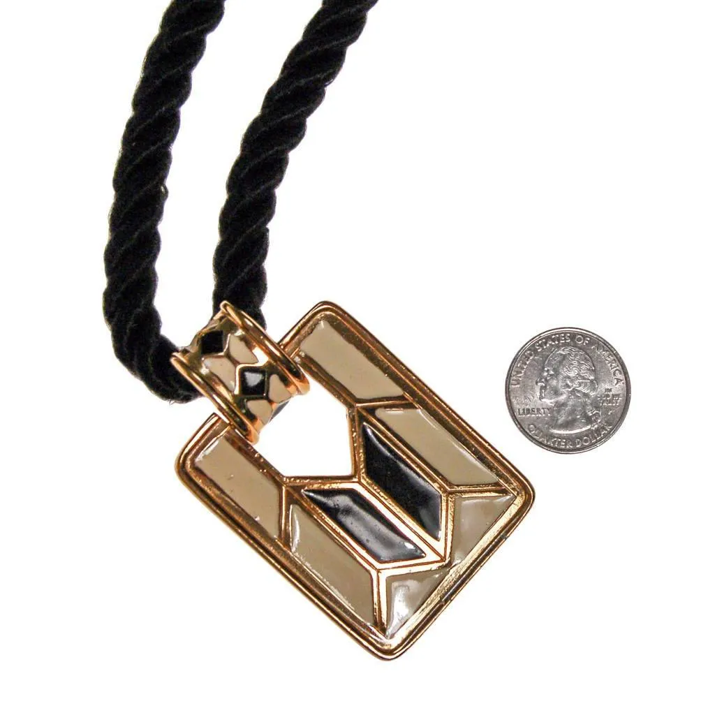 Diane von Furstenberg Cream and Black Pendant Necklace, Statement Necklace, Long Black Cord