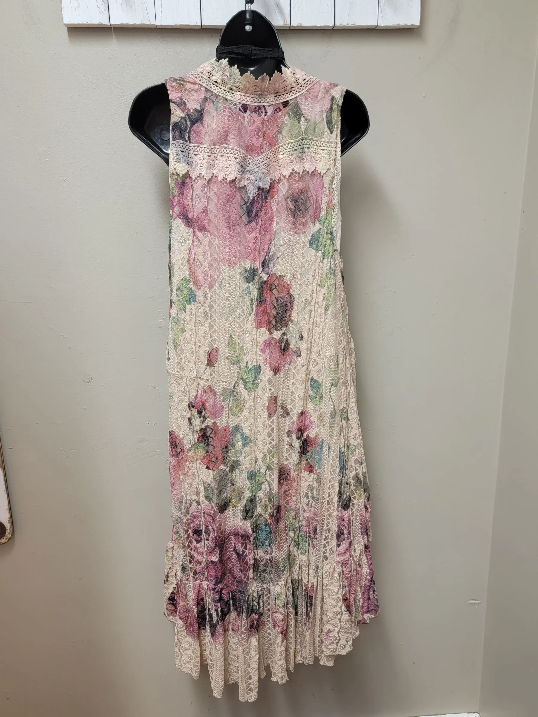 Elegant Lace Vest in Taupe with Luscious Large Roses