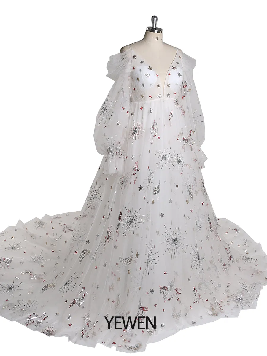 Elegant Puffy Sleeve Maternity Dresses for Wedding Photoshoot Dress YEWEN YW220419