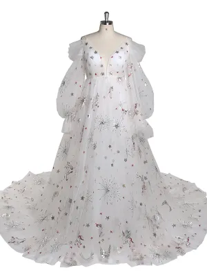 Elegant Puffy Sleeve Maternity Dresses for Wedding Photoshoot Dress YEWEN YW220419