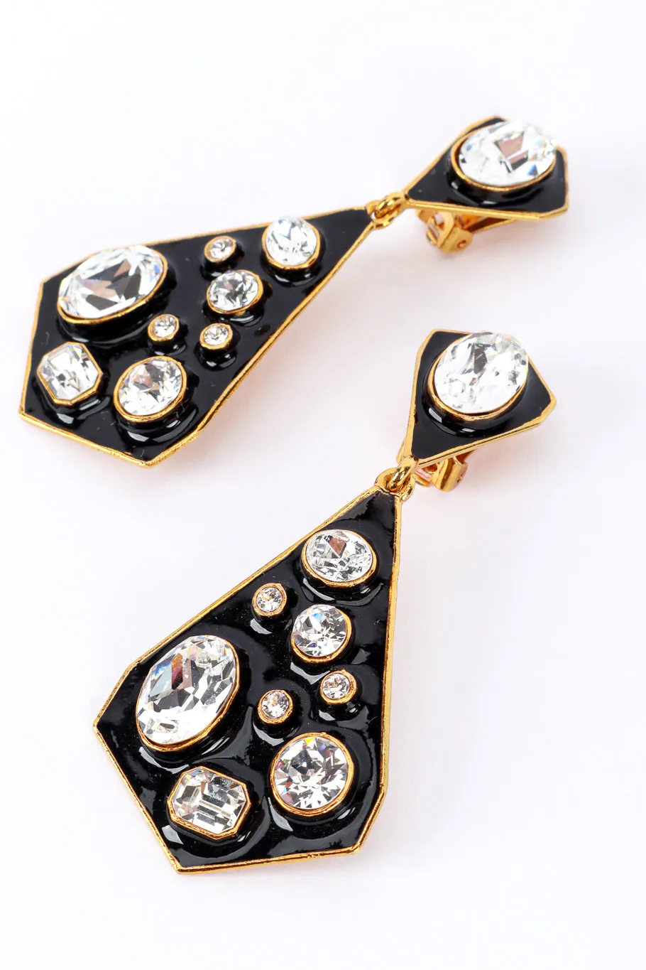 Enamel & Rhinestone Geo Drop Earrings