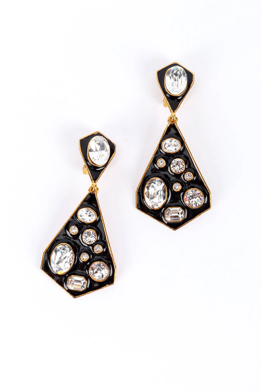 Enamel & Rhinestone Geo Drop Earrings