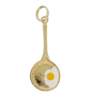 Enameled Egg in a Frying Pan Charm in 14 Karat Yellow Gold