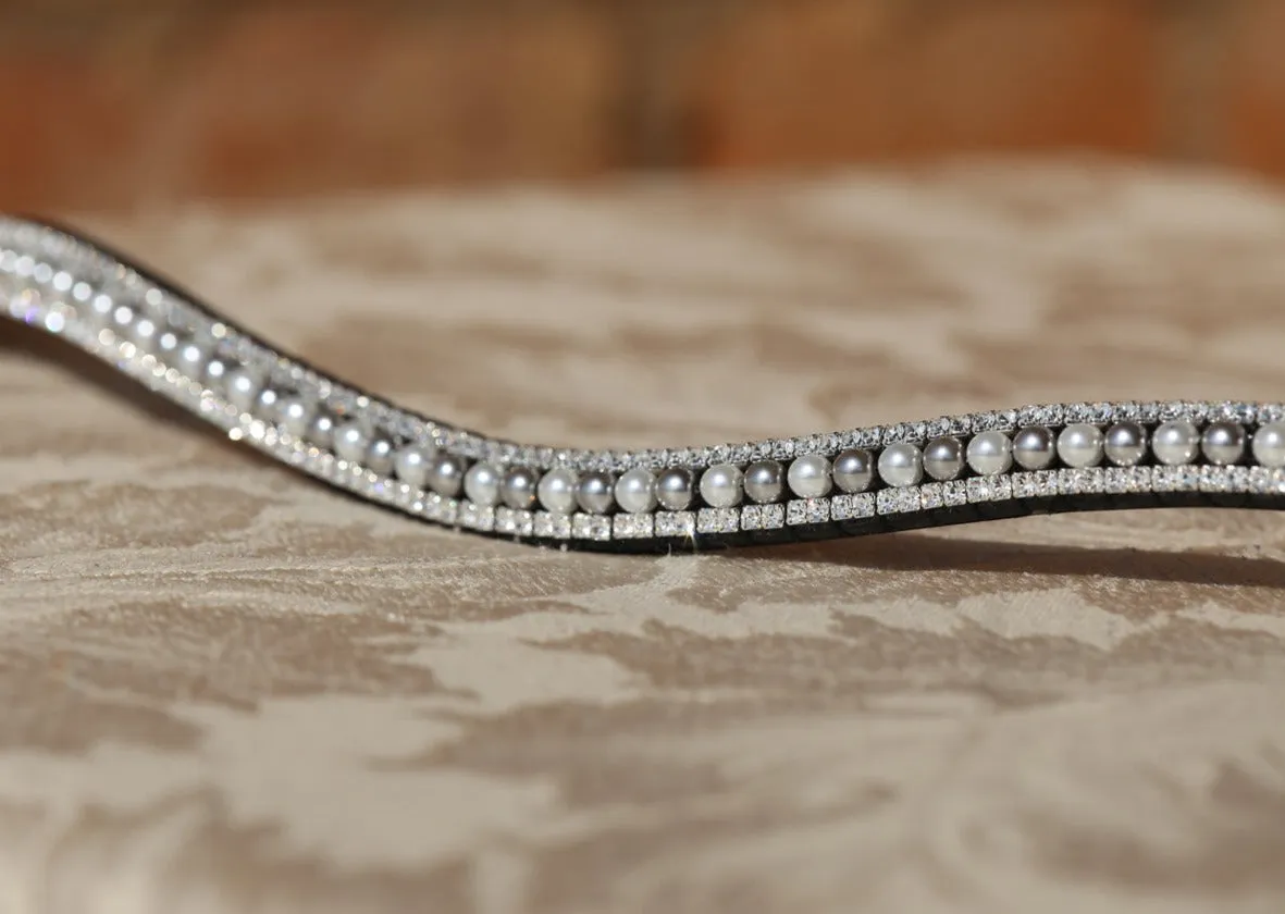 Equiture White and silver pearl and clear crystal browband