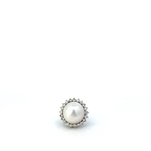Estate 14KT White Gold Mabe Pearl And Diamond Ring