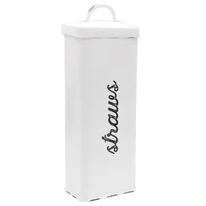 Farmhouse Enamelware Straw Holder (White, Case of 18)