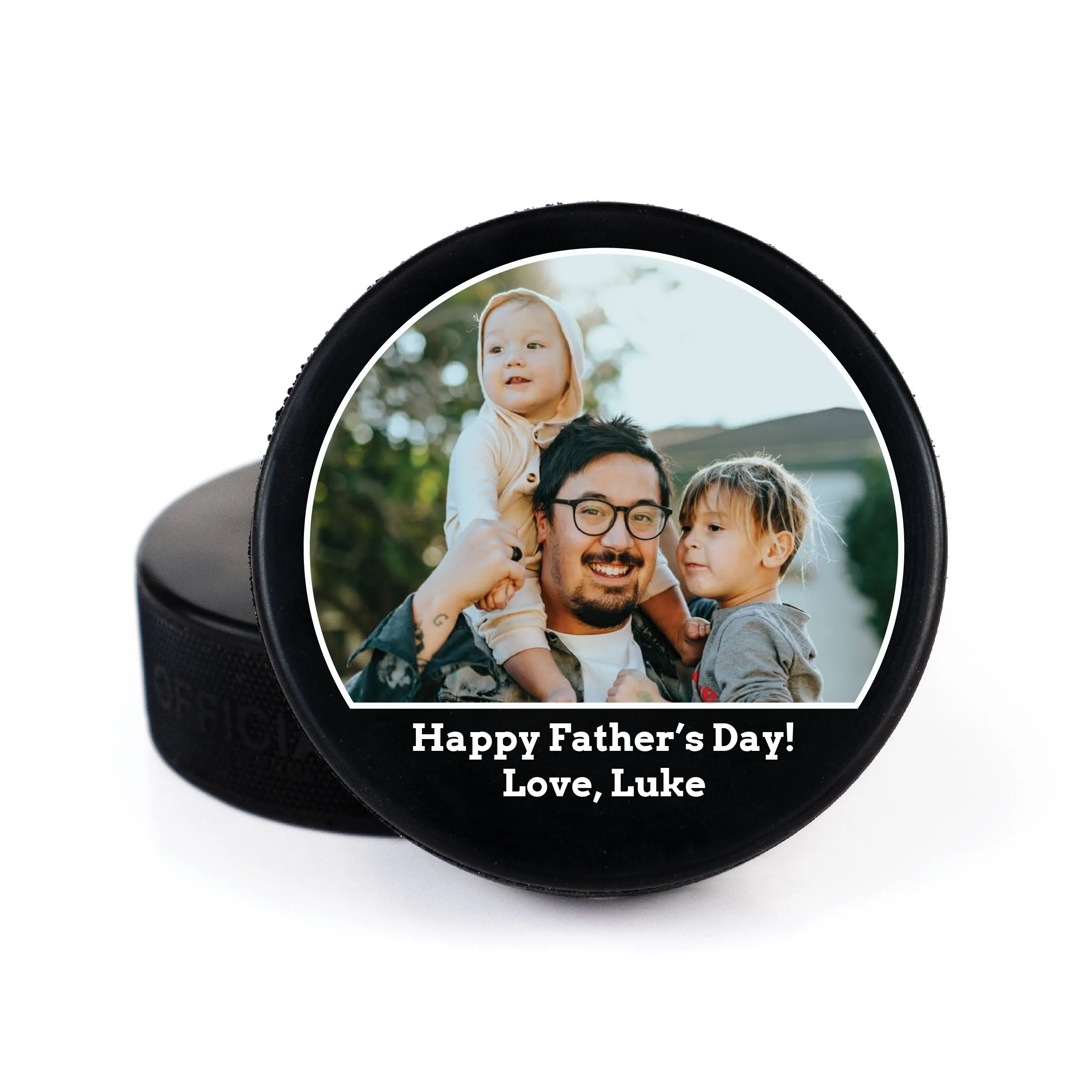 Father's Day Geometric Message, Printed Hockey Puck
