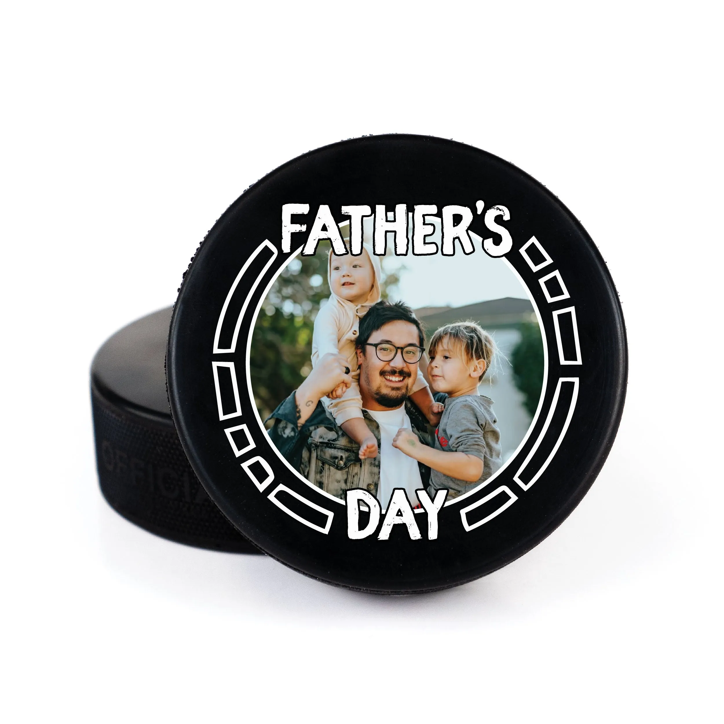 Father's Day Geometric Message, Printed Hockey Puck
