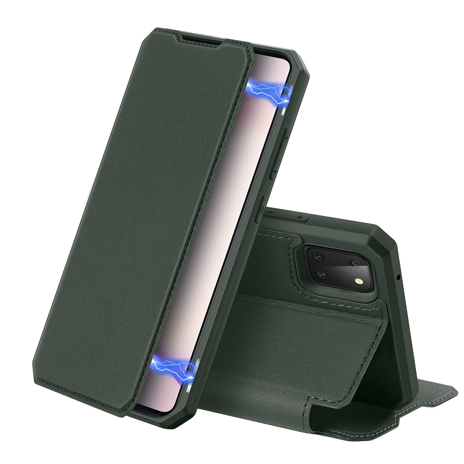 For Samsung NOTE 10 Lite Magnetic Protective Case Bracket with Card Slot Leather Mobile Phone Cover dark green