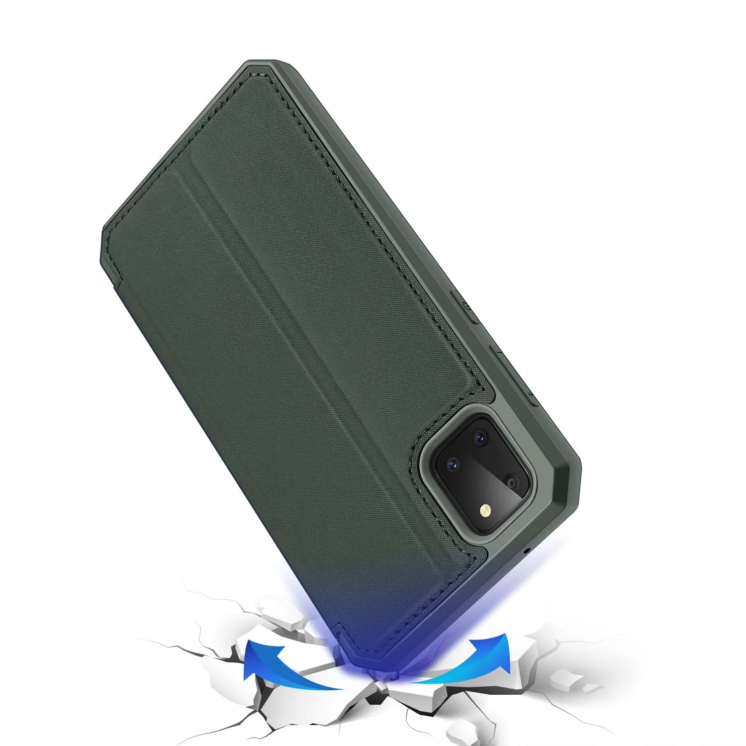 For Samsung NOTE 10 Lite Magnetic Protective Case Bracket with Card Slot Leather Mobile Phone Cover dark green