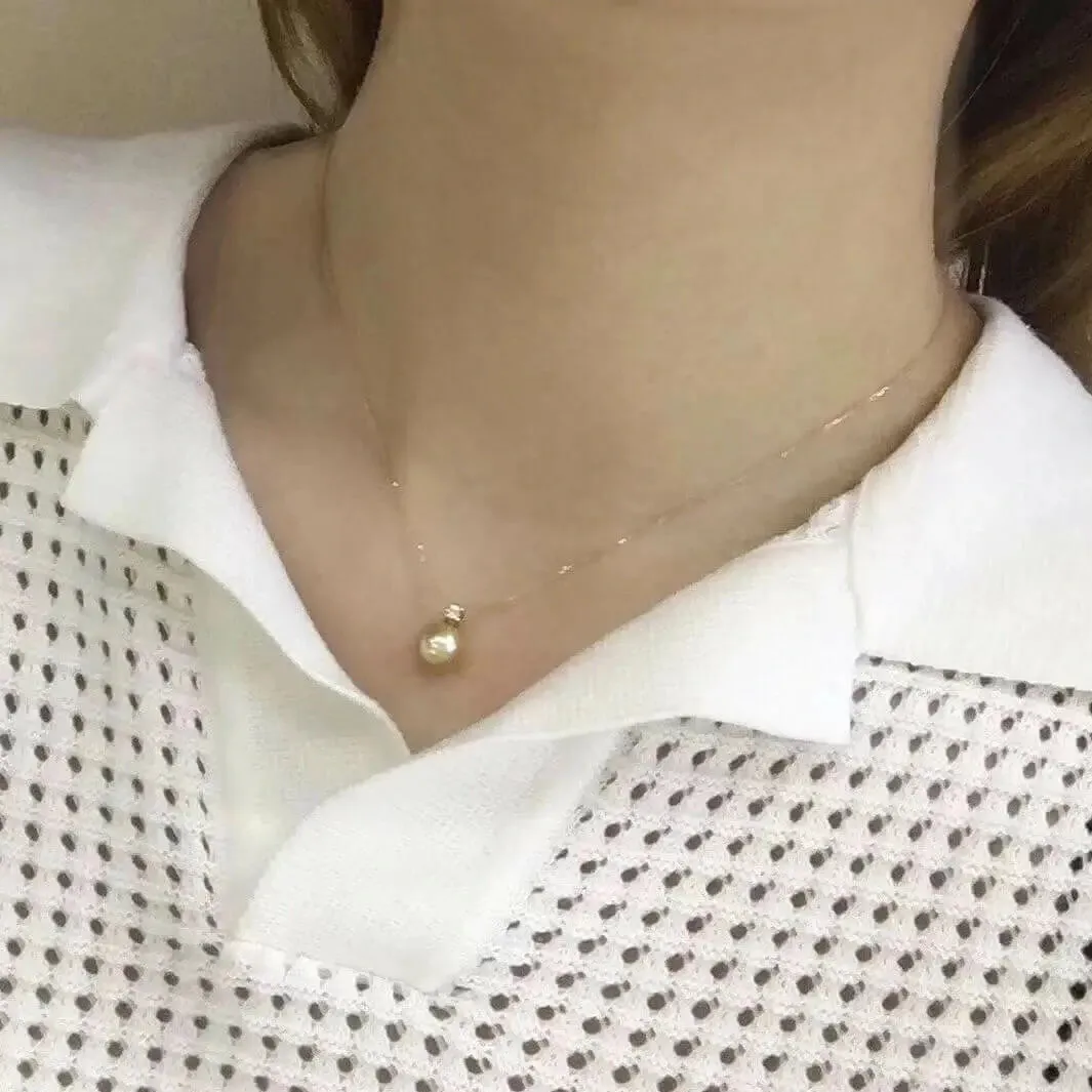 Forever Elegant 8.0-9.0 mm Golden South Sea Pearl Pendant & Diamond in G18K