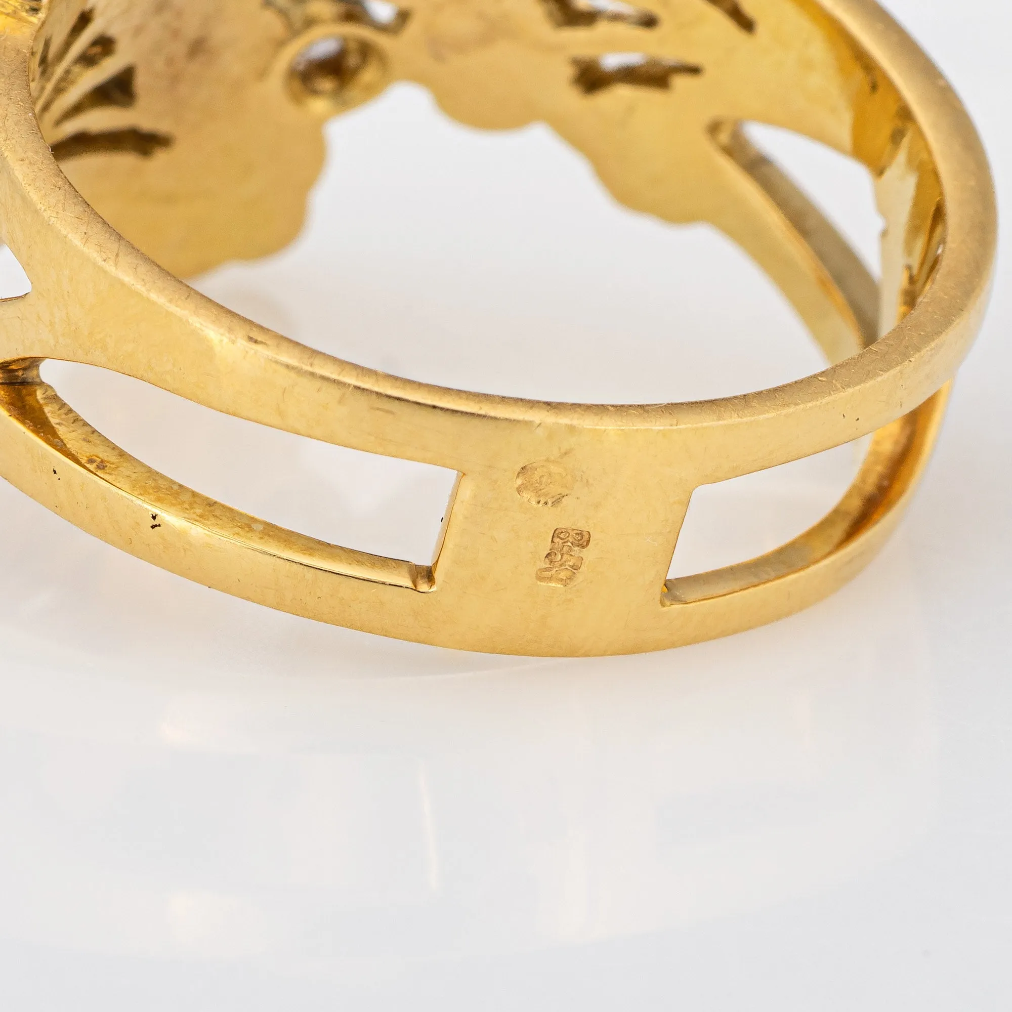 French Enamel Flower Ring Diamond Vintage 18k Yellow Gold Band Sz 7 Jewelry