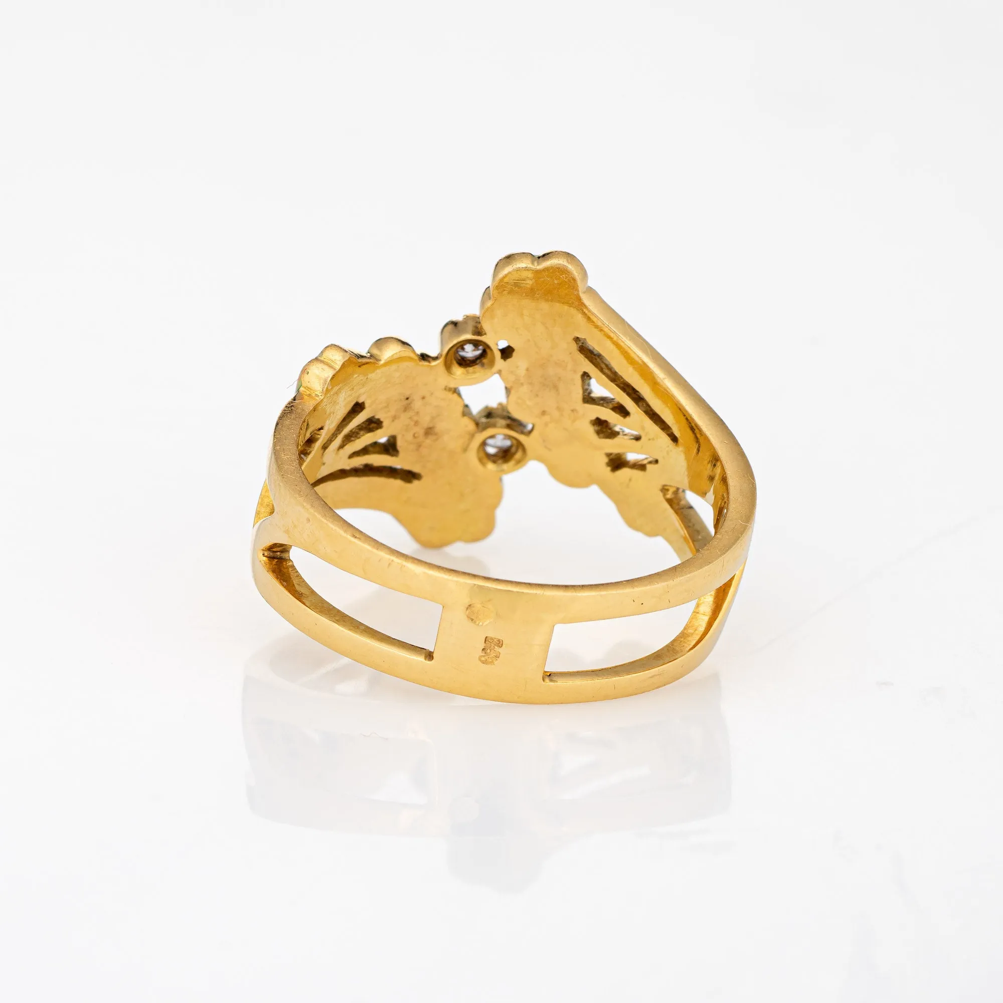 French Enamel Flower Ring Diamond Vintage 18k Yellow Gold Band Sz 7 Jewelry