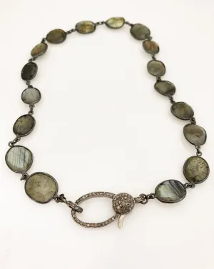 Geraldina Labradorite Bezel Necklace with Large Pave Clasp