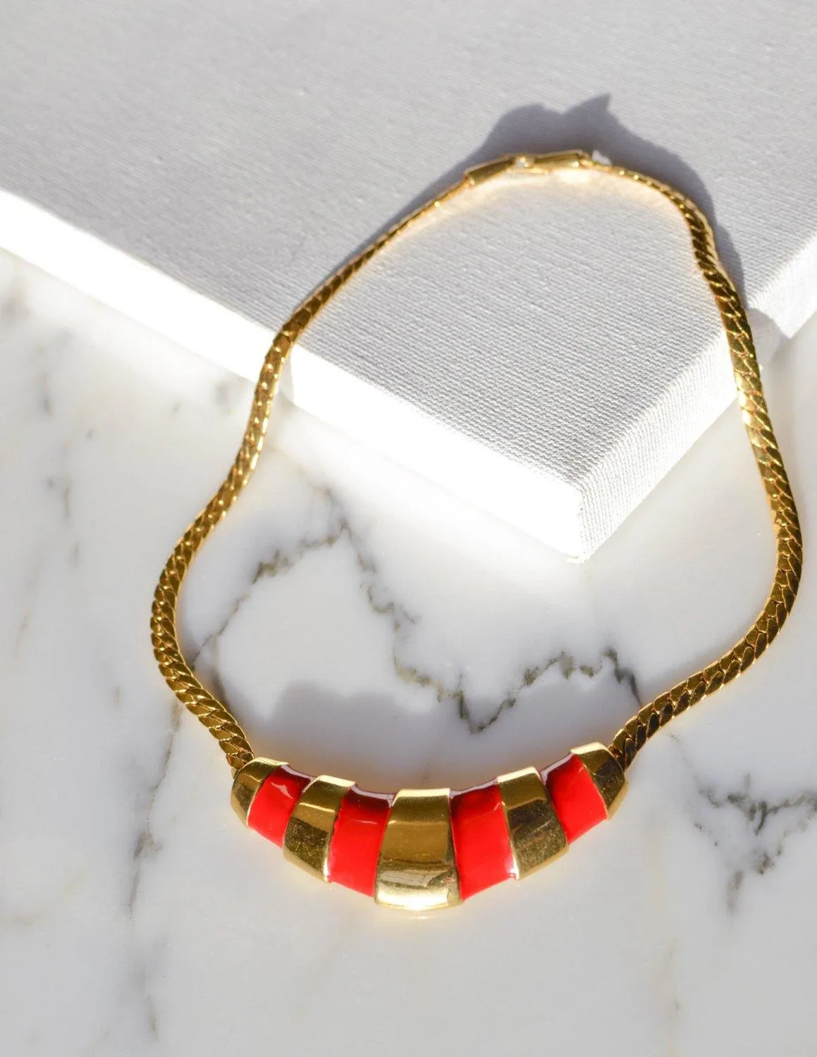 Gold and Red Napier Collar Necklace, 1970s