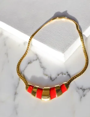 Gold and Red Napier Collar Necklace, 1970s