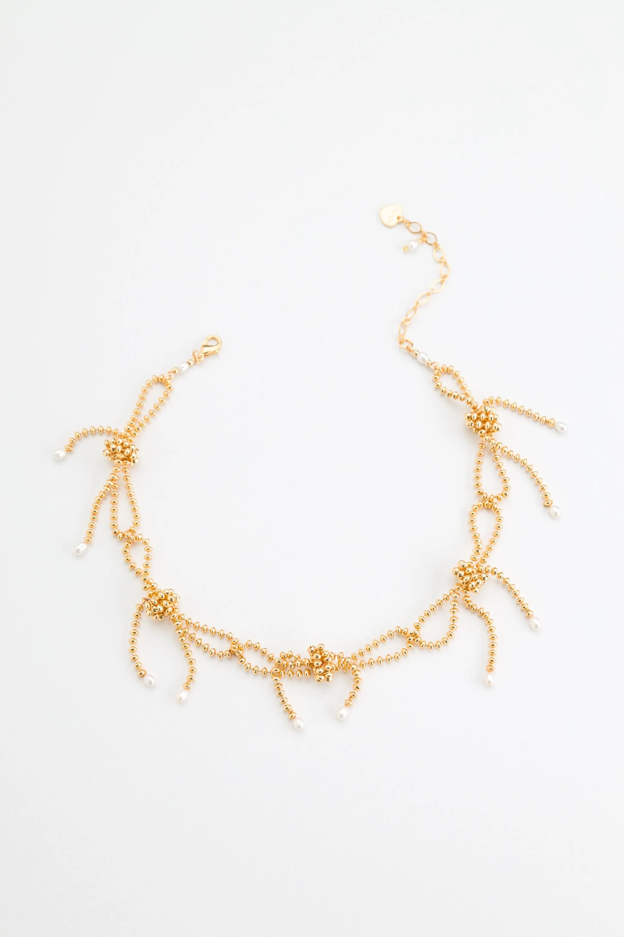 Gold Ball Chain Short Bow Necklace