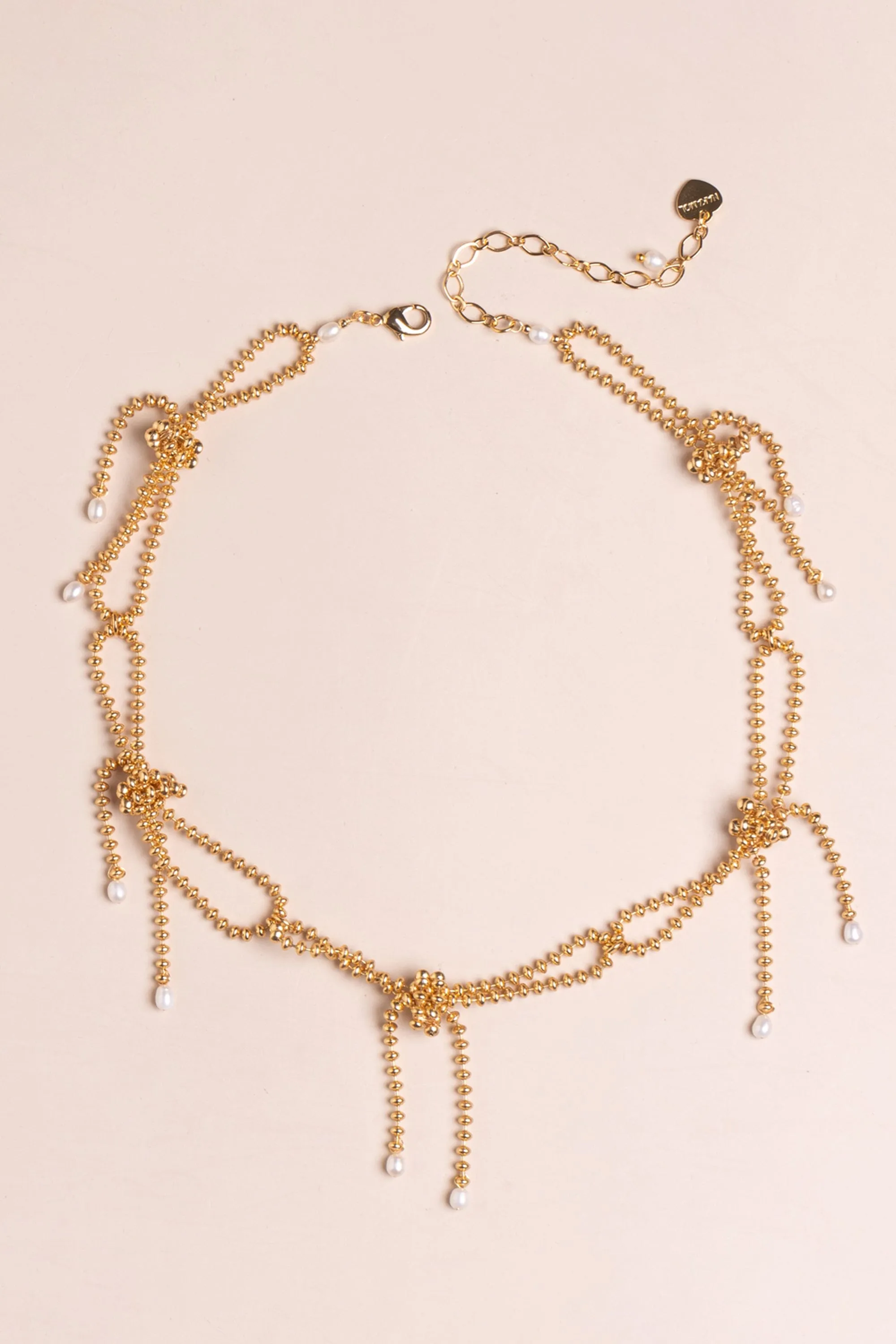 Gold Ball Chain Short Bow Necklace