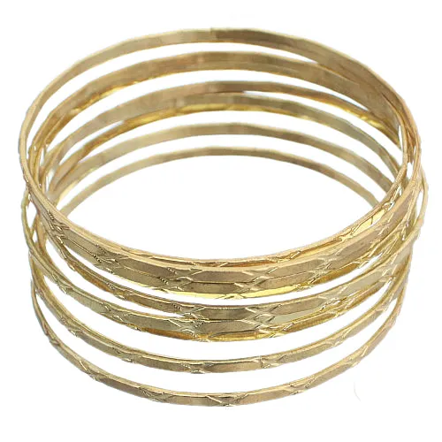 Gold Multi Line Stacked Bangle Bracelets