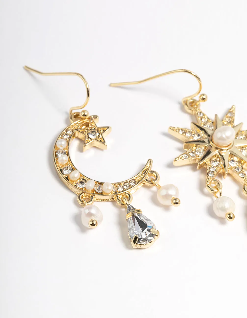 Gold Plated Freshwater Pearl Star & Moon Earrings