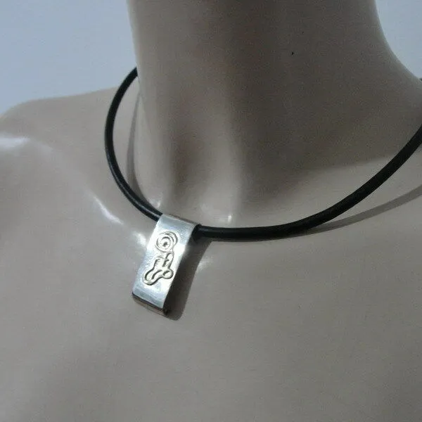 Hadar Designers black leather 9k yellow gold sterling silver pendant handmade(h