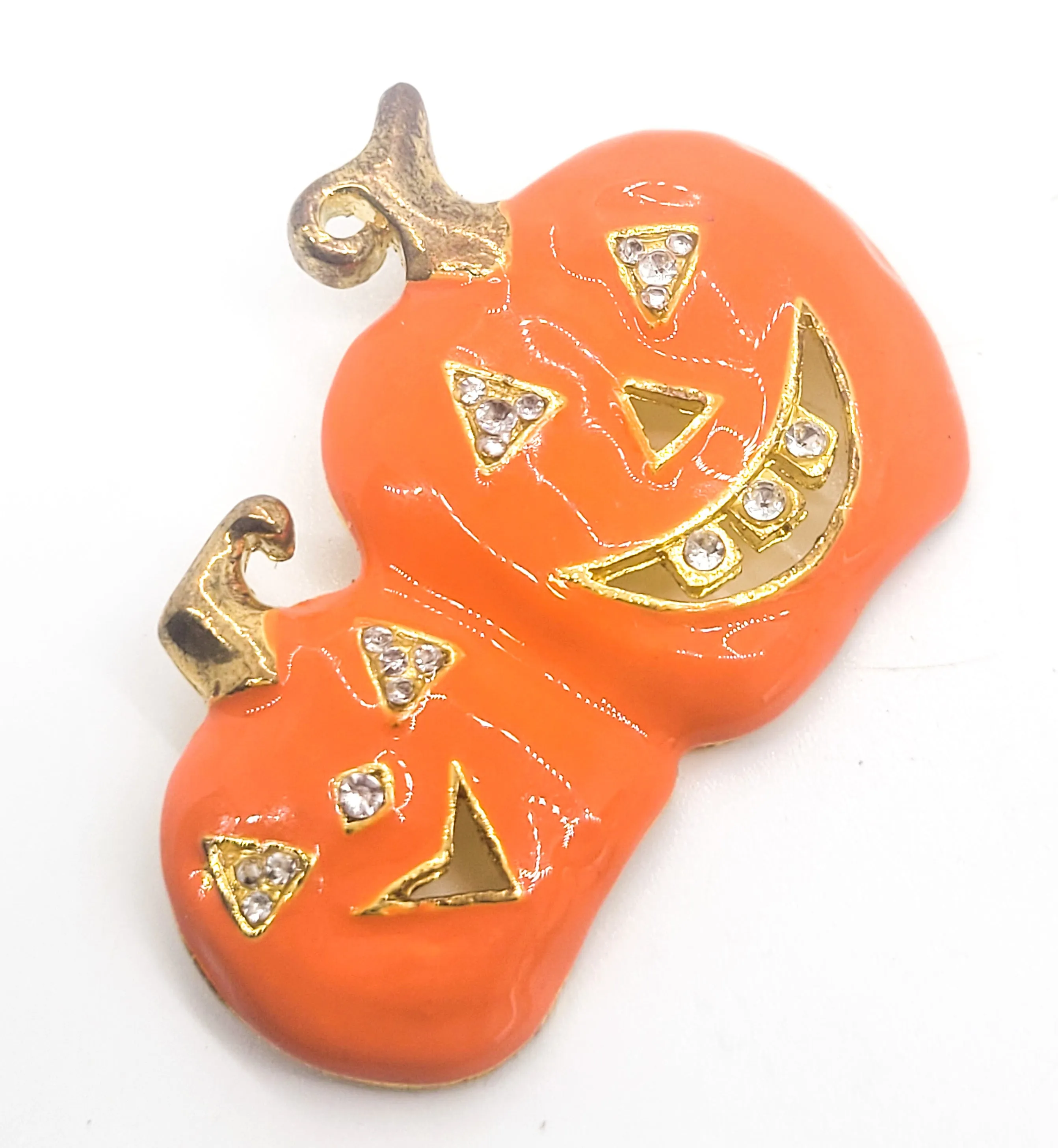 Halloween Double Jack o Lantern pumpkin rhinestone brooch