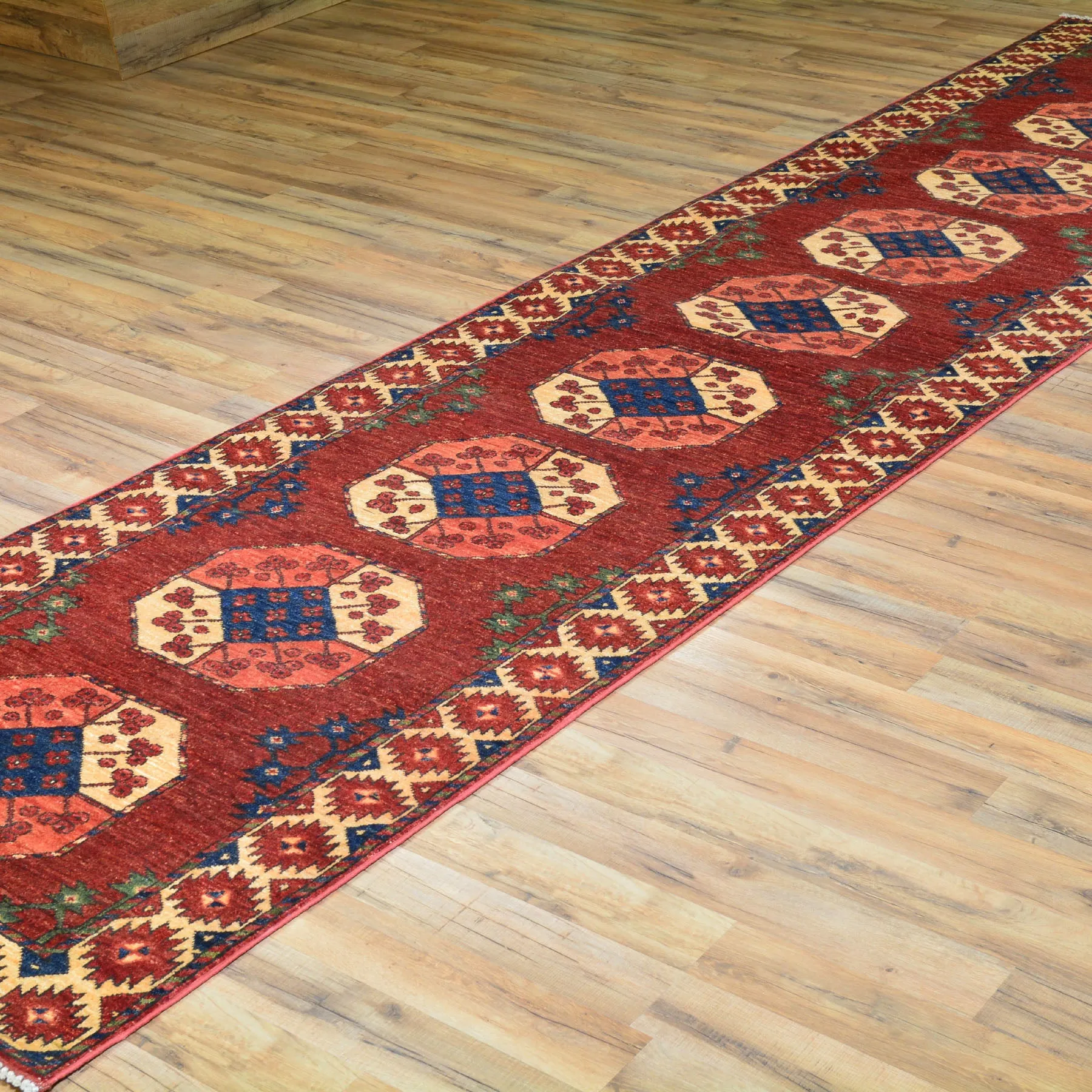 Hand-Knotted Afghan Ersari Wool Handmade Rug (Size 3.1 X 12.8) Cwral-7095