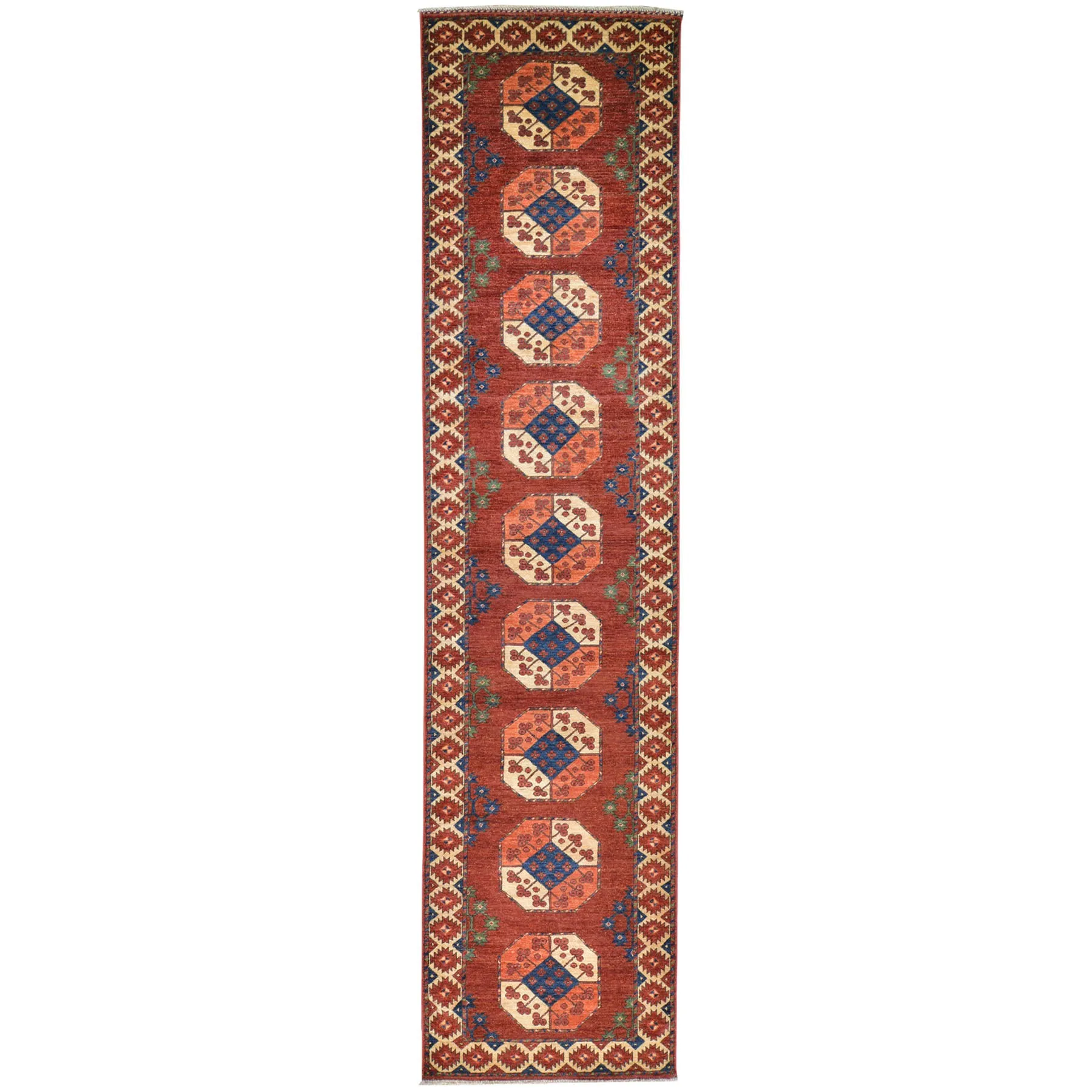 Hand-Knotted Afghan Ersari Wool Handmade Rug (Size 3.1 X 12.8) Cwral-7095