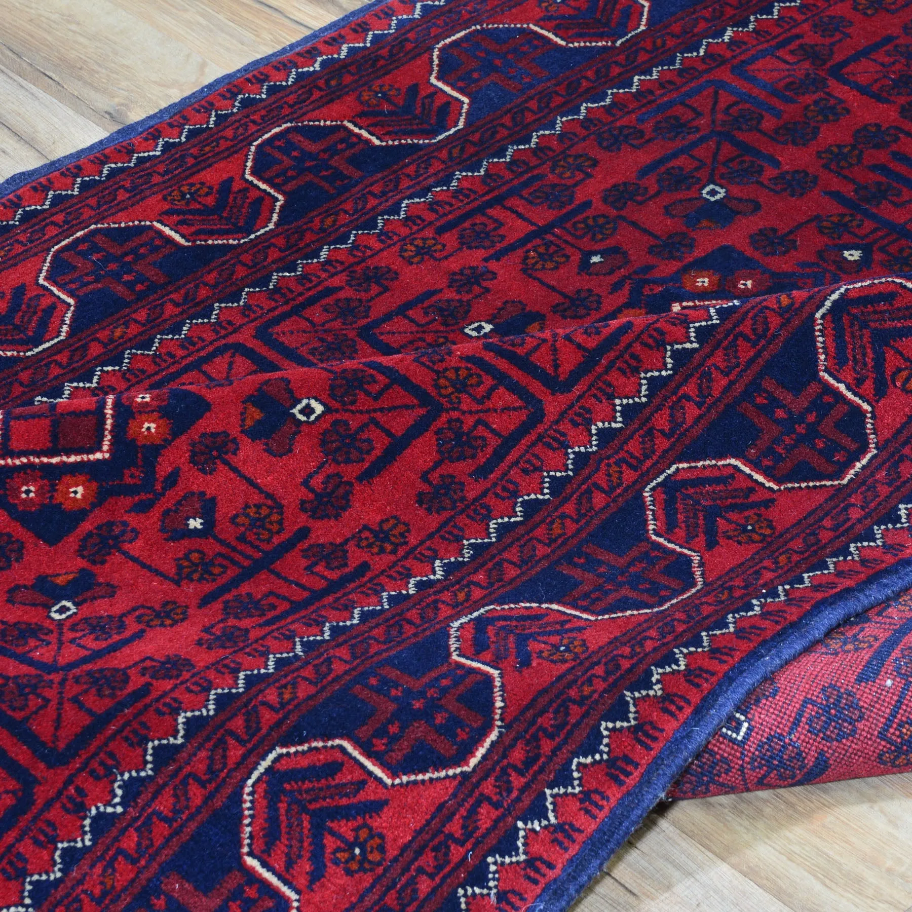 Hand-Knotted Fine Afghan Turkamon Design Handmade 100% Wool Rug (Size 4.3 X 15.10) Brral-4842