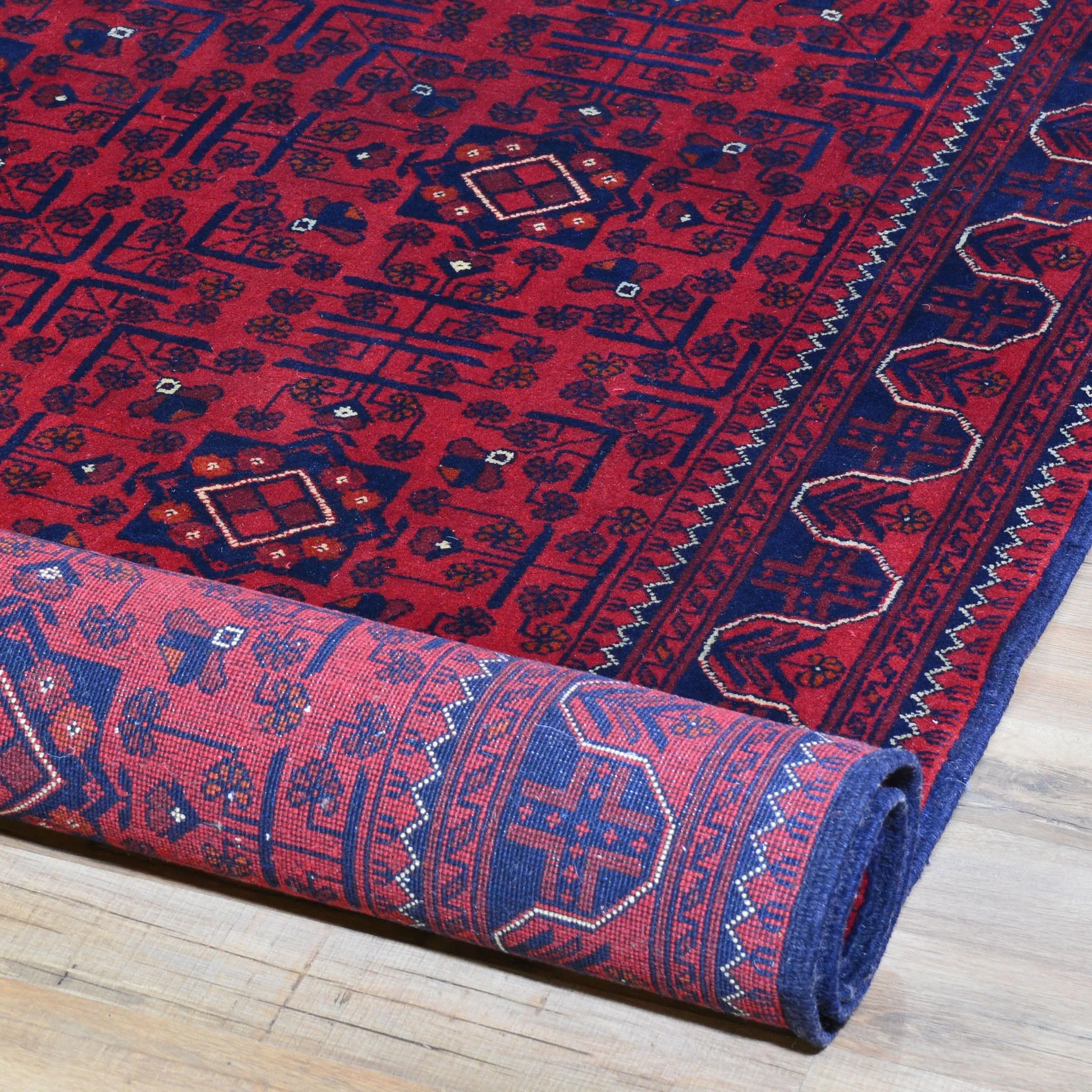 Hand-Knotted Fine Afghan Turkamon Design Handmade 100% Wool Rug (Size 4.3 X 15.10) Brral-4842