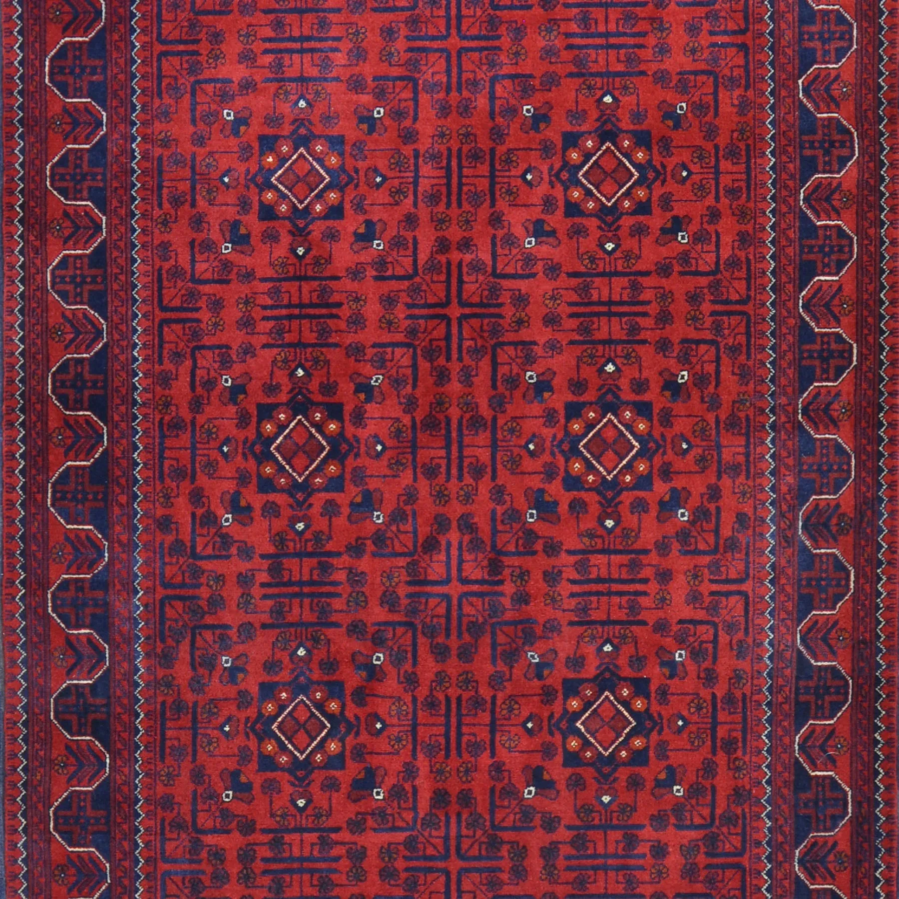 Hand-Knotted Fine Afghan Turkamon Design Handmade 100% Wool Rug (Size 4.3 X 15.10) Brral-4842