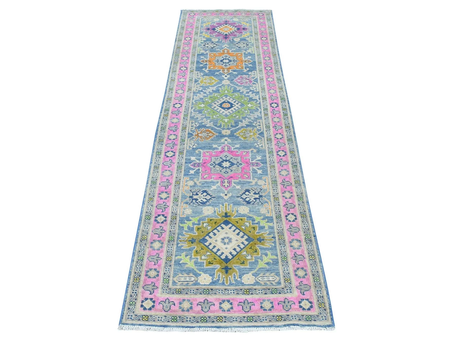 Hand-Knotted Handmade Colorful Geometric Design Wool Rug (Size 2.7 X 9.5) Cwral-7401