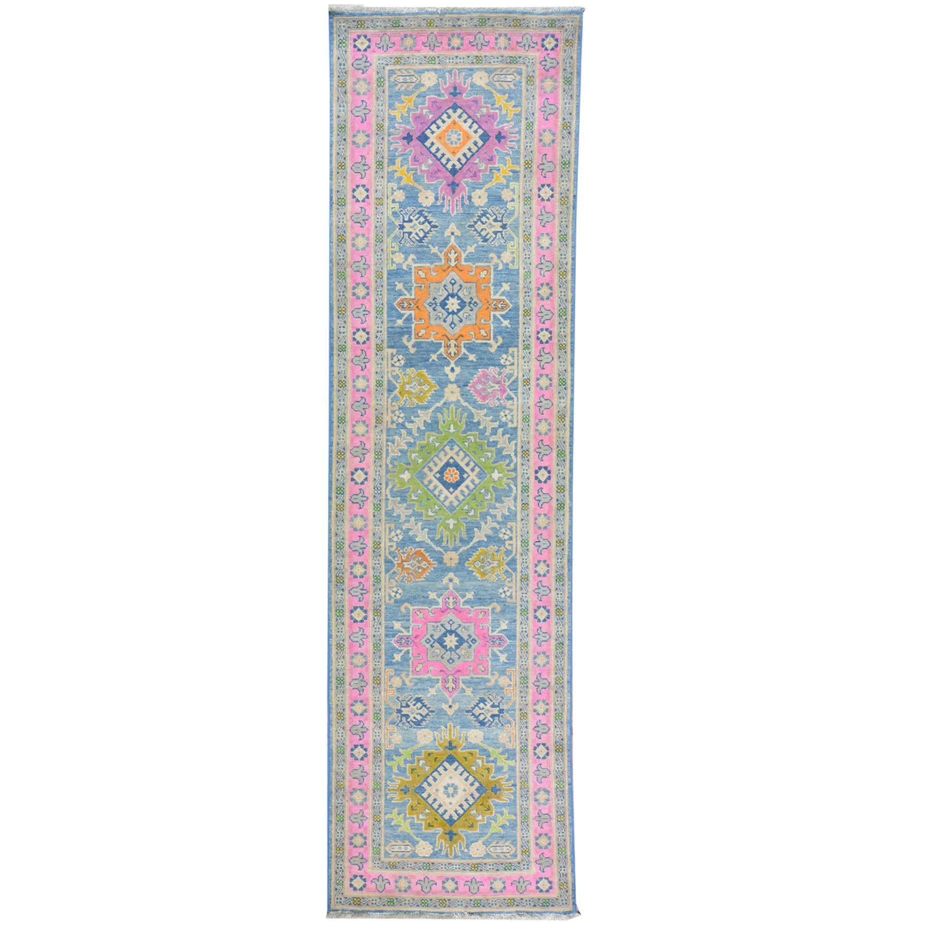 Hand-Knotted Handmade Colorful Geometric Design Wool Rug (Size 2.7 X 9.5) Cwral-7401