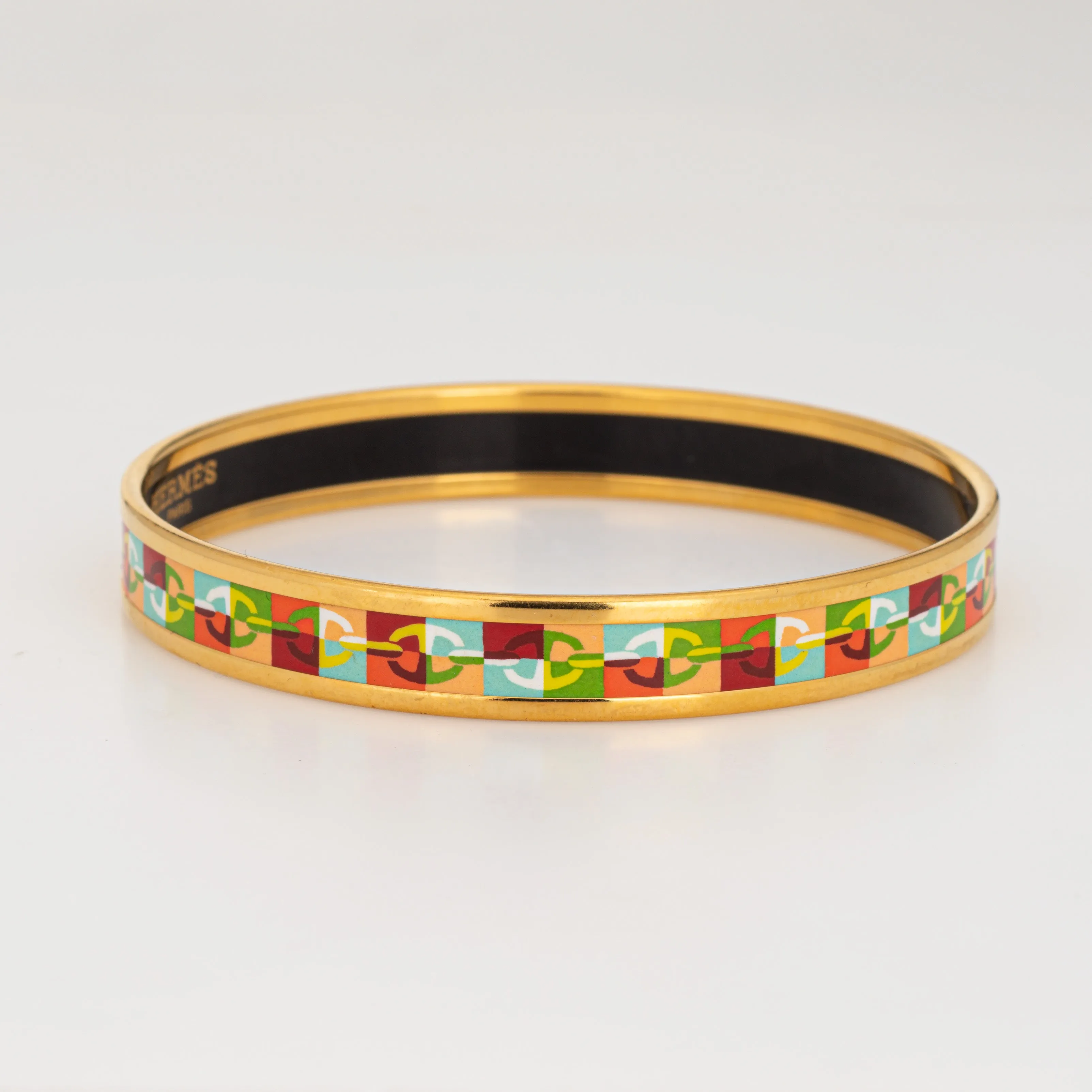 Hermes Enamel Bangle Bracelet Multi Color Link Motif Narrow 65 Size Small