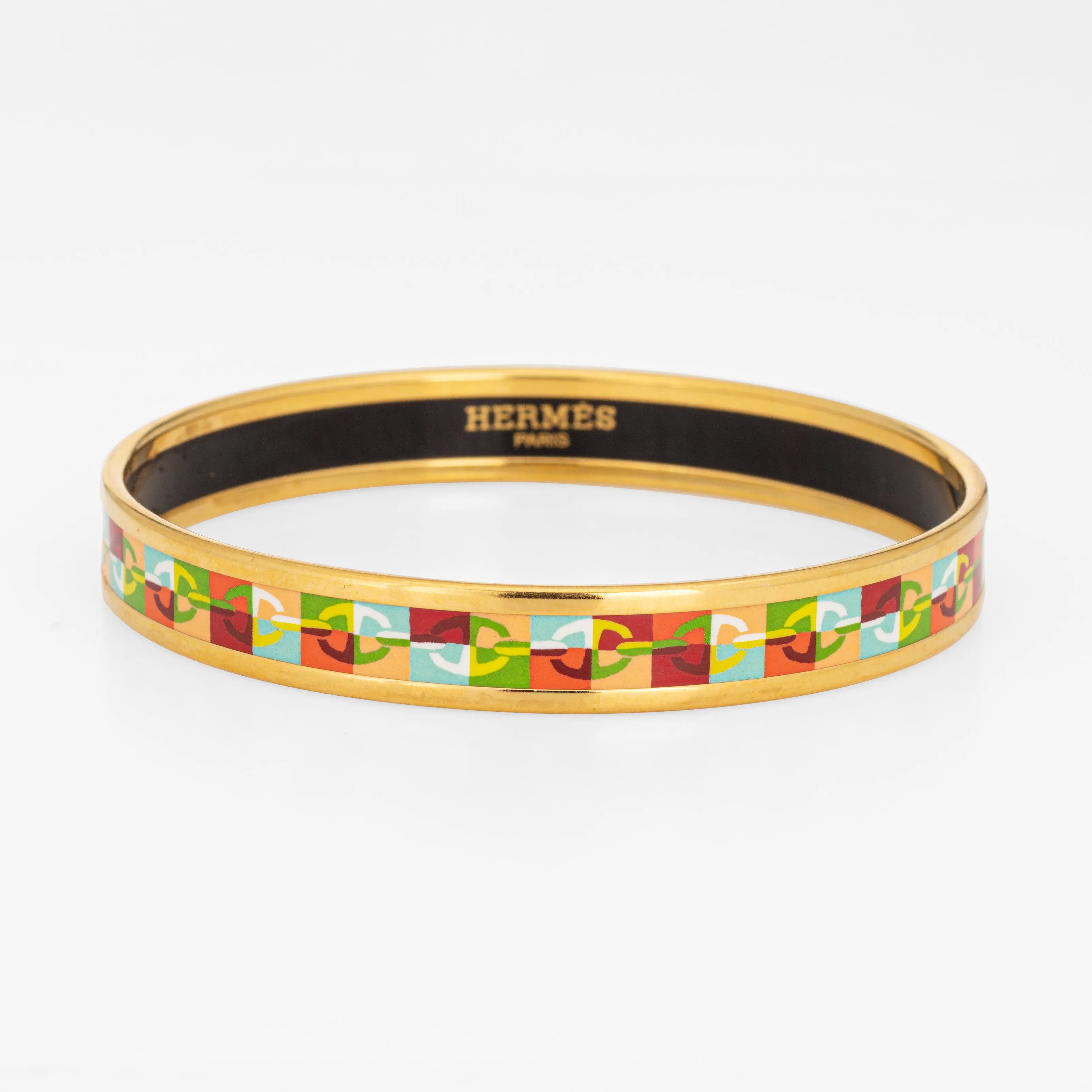 Hermes Enamel Bangle Bracelet Multi Color Link Motif Narrow 65 Size Small