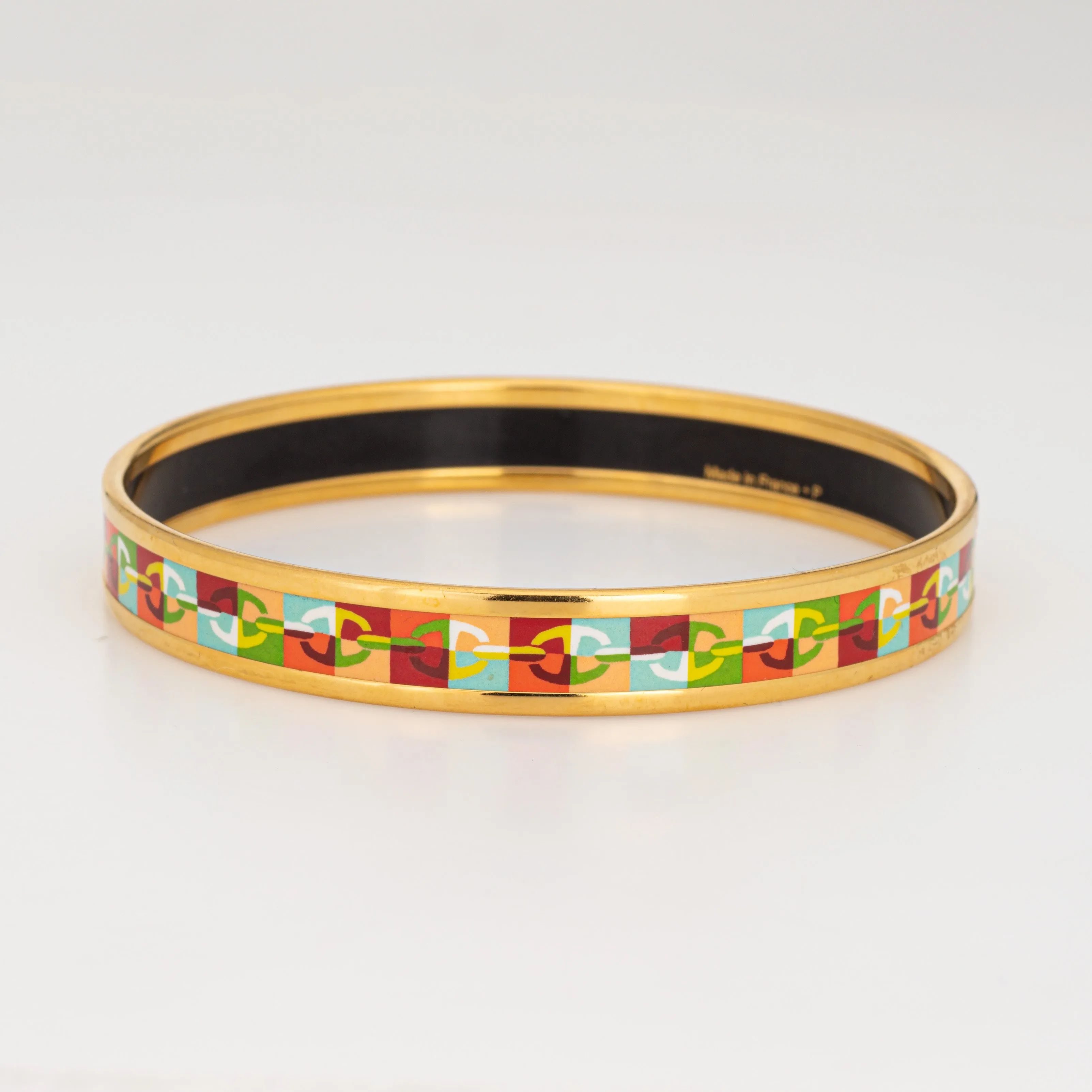 Hermes Enamel Bangle Bracelet Multi Color Link Motif Narrow 65 Size Small