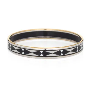 Hermes Enamel Bangle Bracelet Narrow 65 GM Black White Pattern c2009